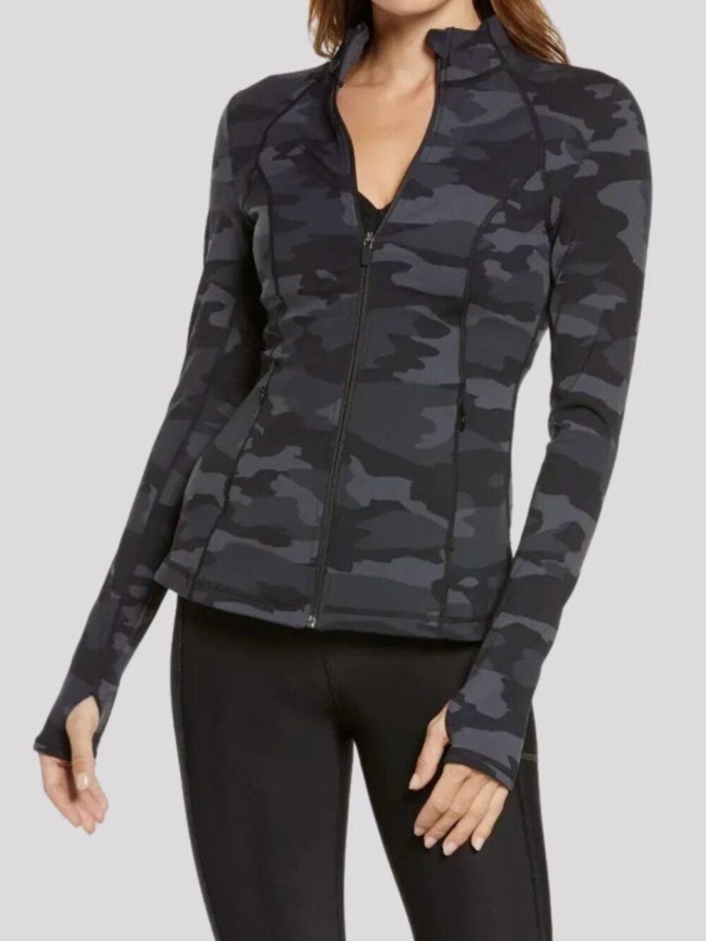 Sweaty Betty NWT | Power Workout Zip Through Jacket in Black Tonal Camo Print